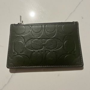 Coach Signature Leather Zip Card Case Wallet - Dark Shamrock/Gunmetal Zipper
